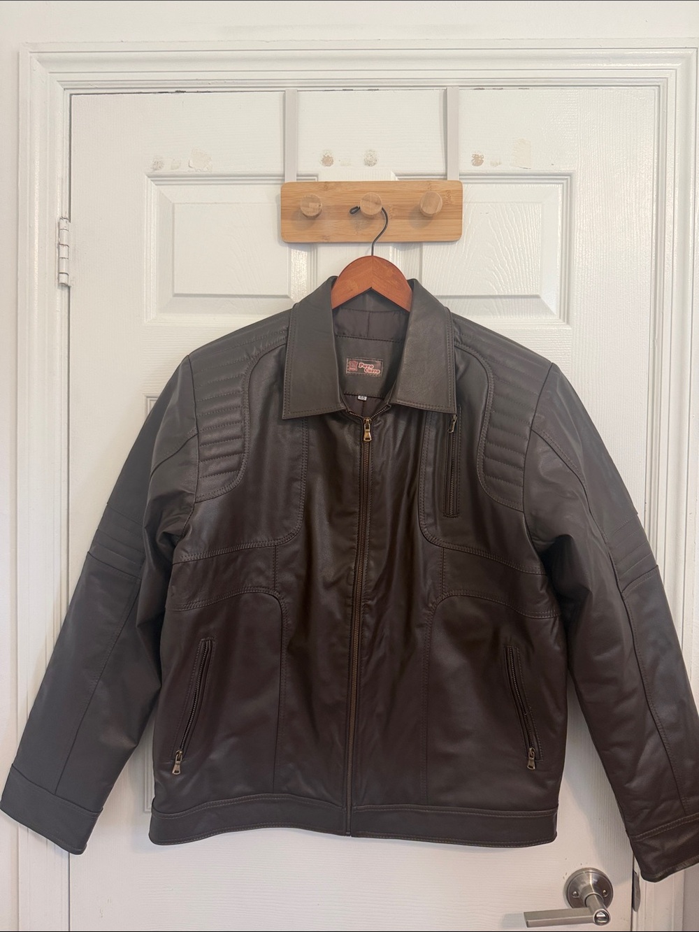 Hand Crafted Men's Dark Brown Leather Bomber Jacket